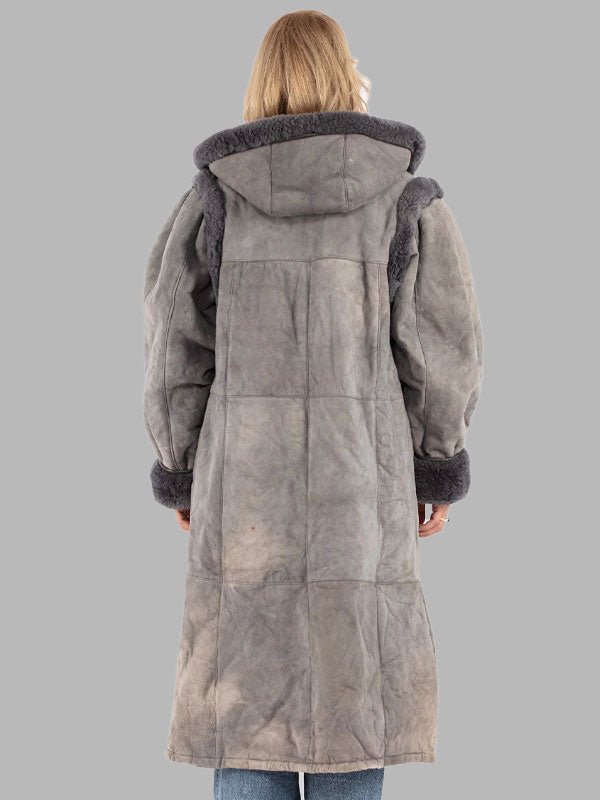 Women Vintage 80's Gray Sheepskin Shearling Coat