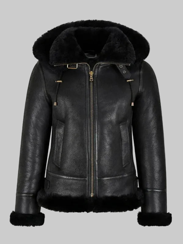 Womens-B3-Bomber-Hooded-Classic-Black-Shearling-Jacket