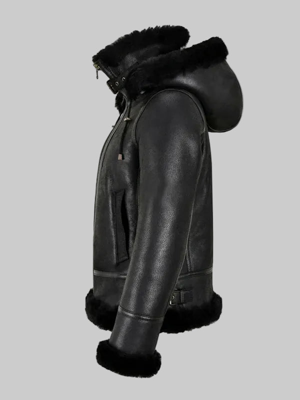 Womens-B3-Bomber-Hooded-Classic-Shearling-Black-Jacket