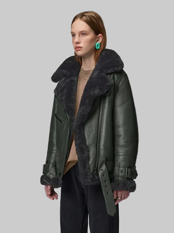 Womens-Green-RAF-Aviator-Styled-Lambskin-Black-Shearling-Leather-Jacket