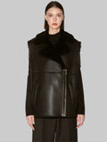 Womens-Sleeveless-black-shearling-jacket