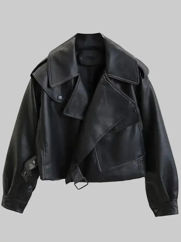 Womens Oversized Black Leather Jacket