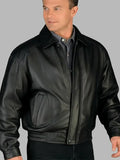 Zachary Black Real Leather Rib Bomber Jacket