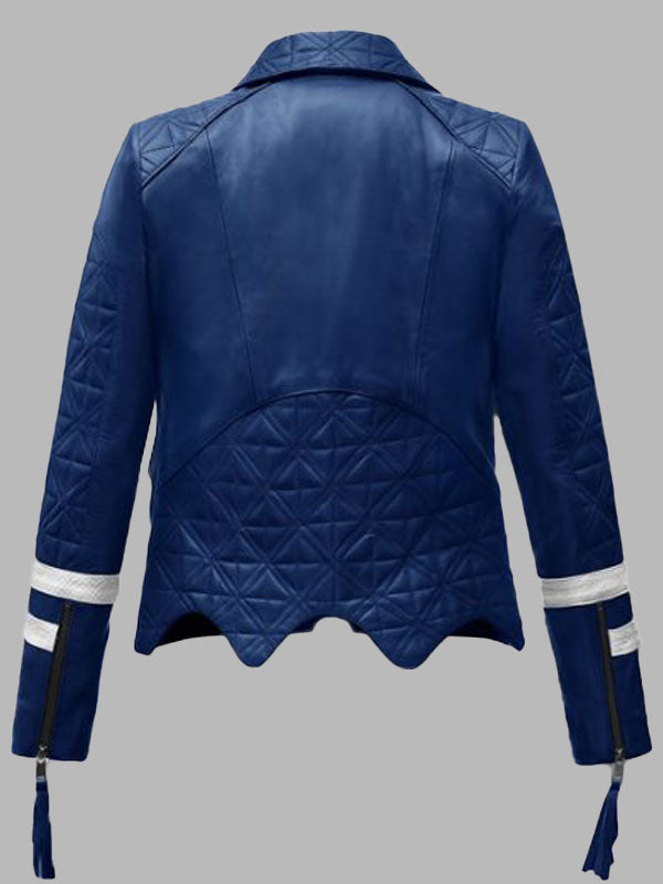 Julie Ladies Navy Blue Moto Leather Jacket