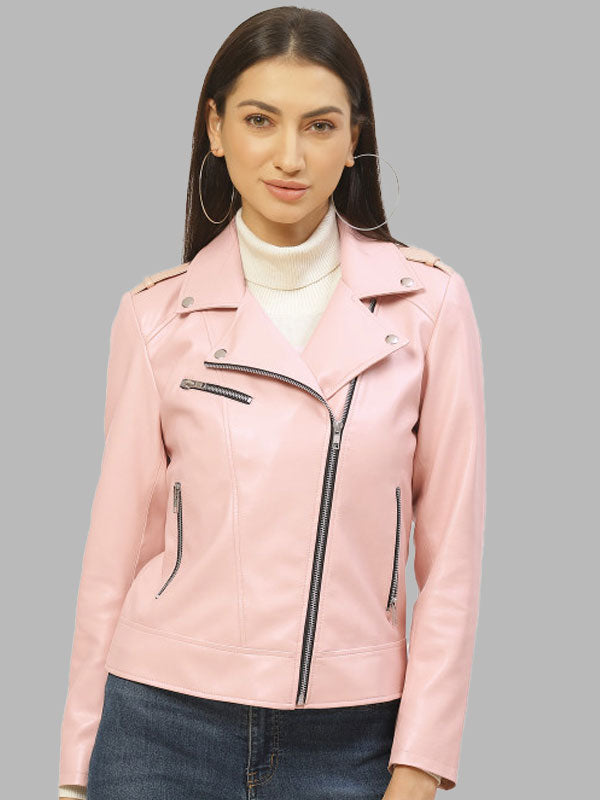 Gretchen Pink Solid Lightweight Biker Jacket