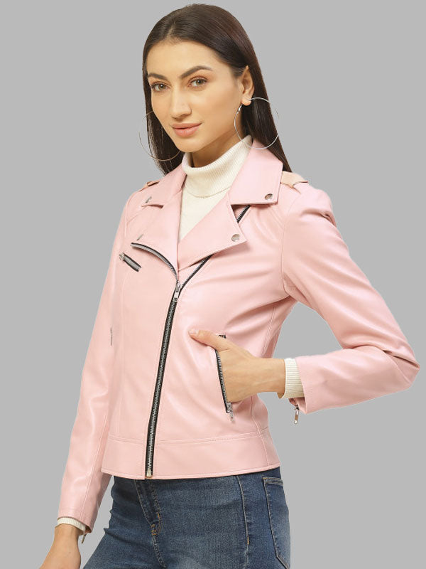 Gretchen Pink Solid Lightweight Biker Jacket