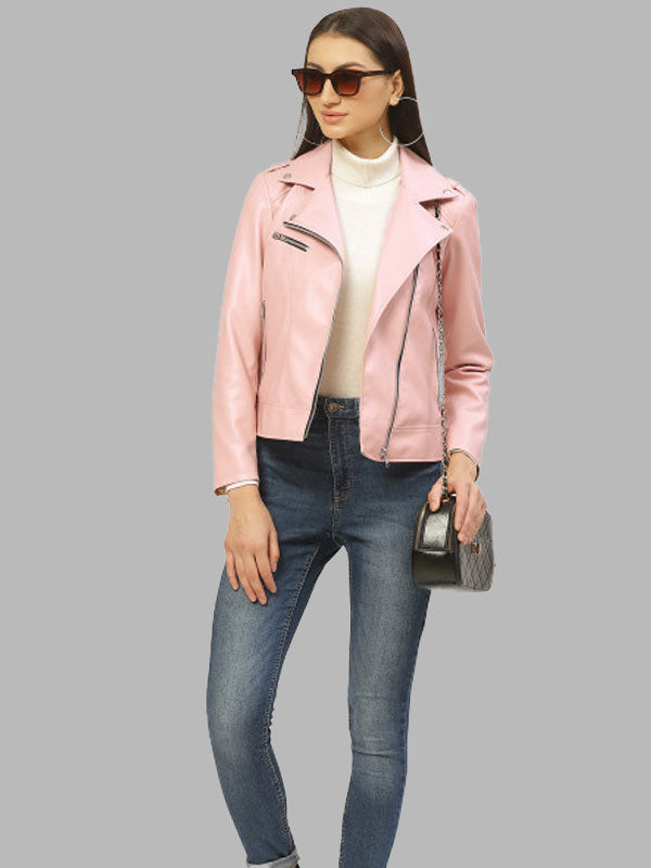 Gretchen Pink Solid Lightweight Biker Jacket