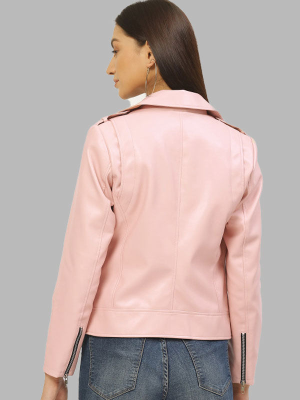 Gretchen Pink Solid Lightweight Biker Jacket