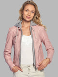 Ruth Pink Leather Hooded Jacket
