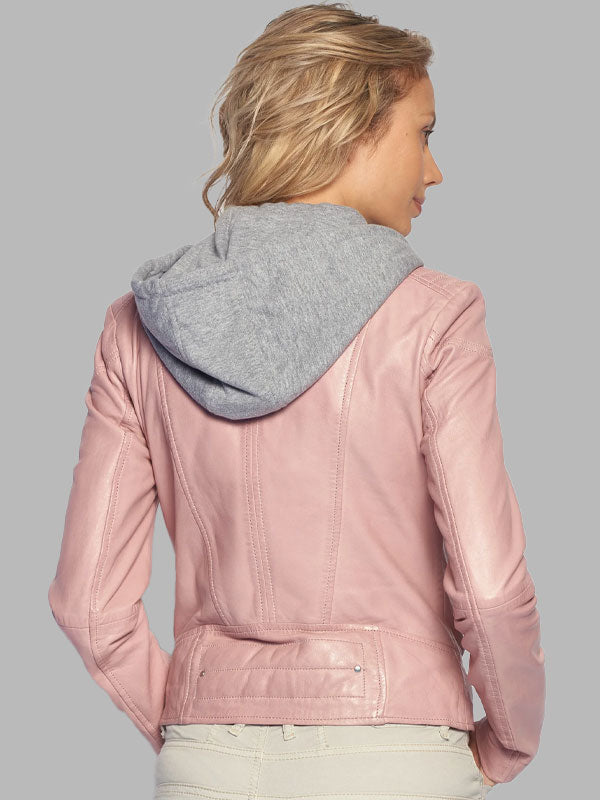 Ruth Pink Leather Hooded Jacket