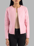 Patricia Pink Collarless Leather Jacket