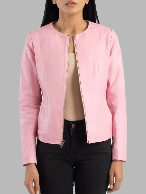Patricia Pink Collarless Leather Jacket