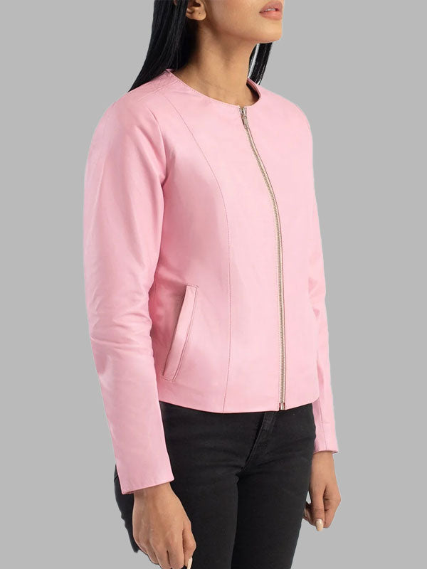 Patricia Pink Collarless Leather Jacket