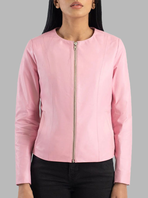 Patricia Pink Collarless Leather Jacket