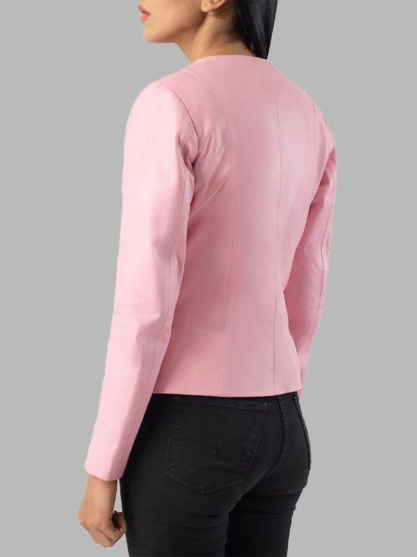 Patricia Pink Collarless Leather Jacket