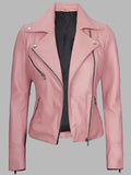 Women's Moto Style Pink Leather Jacket