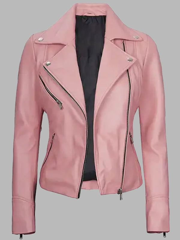 Women's Moto Style Pink Leather Jacket