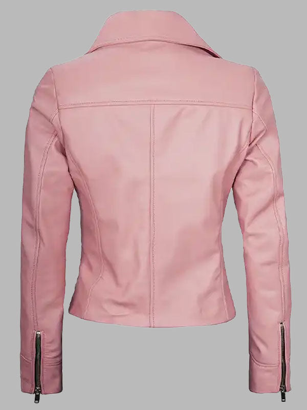 Women's Moto Style Pink Leather Jacket