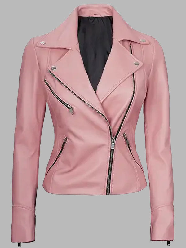 Women's Moto Style Pink Leather Jacket