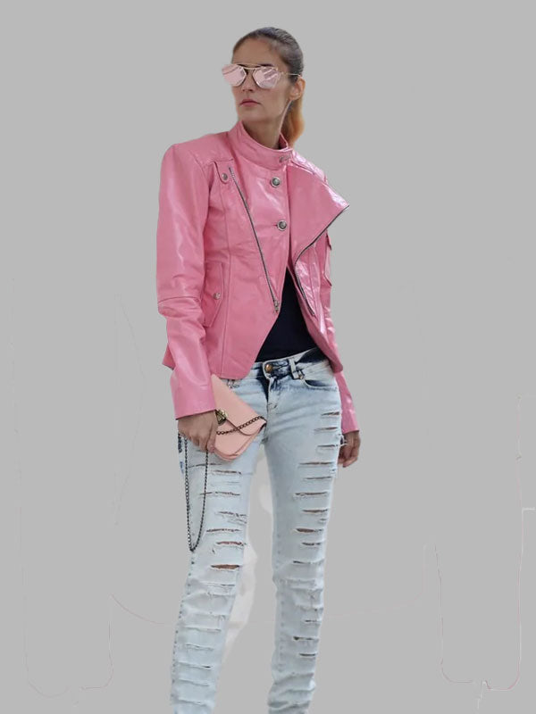 Latonya Pink Brando Genuine Leather Jacket