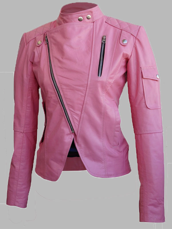 Latonya Pink Brando Genuine Leather Jacket