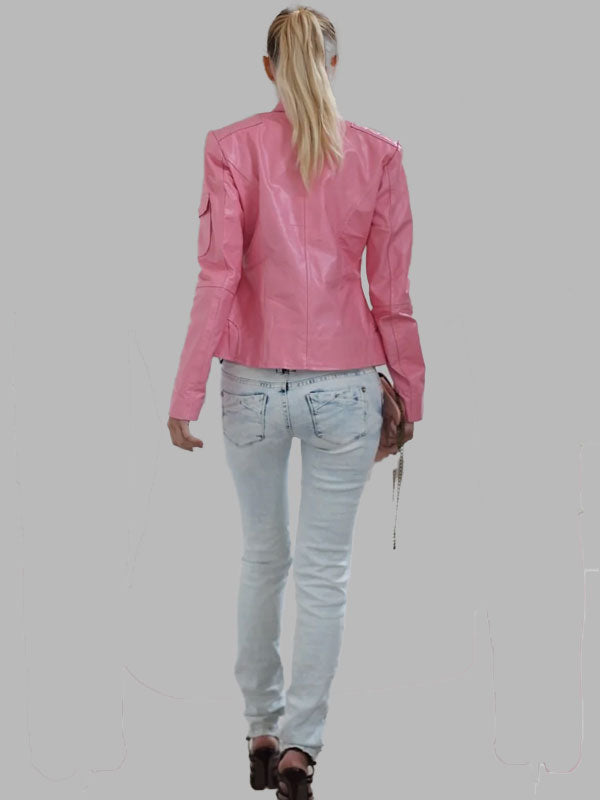 Latonya Pink Brando Genuine Leather Jacket