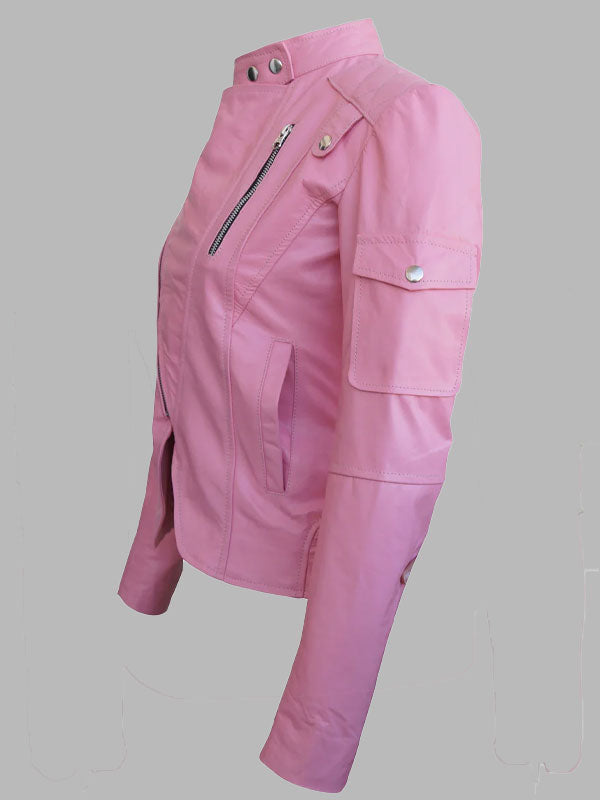 Latonya Pink Brando Genuine Leather Jacket
