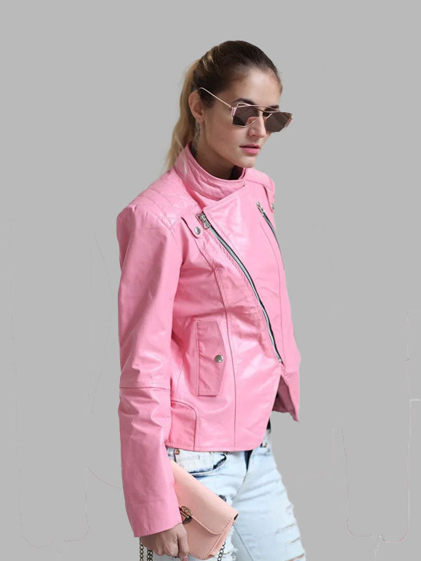 Latonya Pink Brando Genuine Leather Jacket