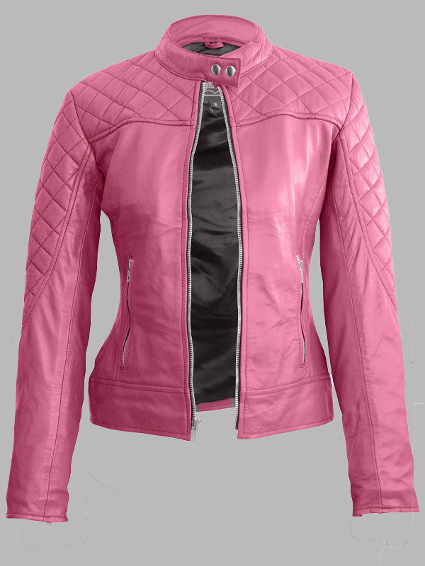 Krista Pink Quilted Genuine Leather Jacket