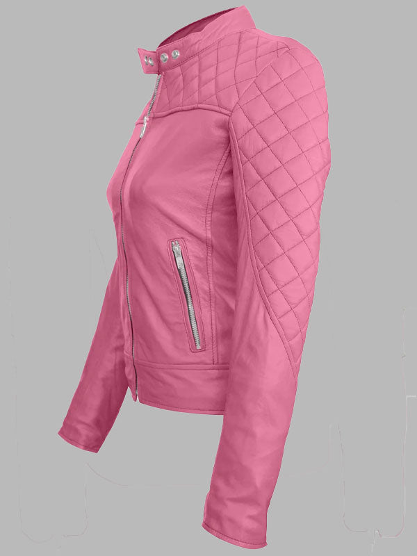 Krista Pink Quilted Genuine Leather Jacket