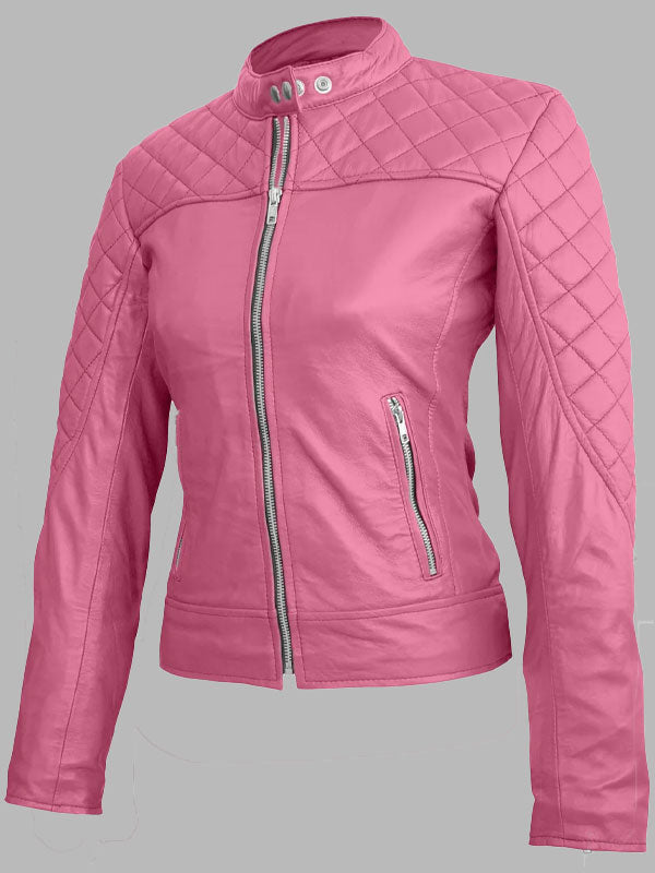 Krista Pink Quilted Genuine Leather Jacket