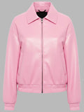 Manzano Pink Real Leather Zip Bomber Jacket