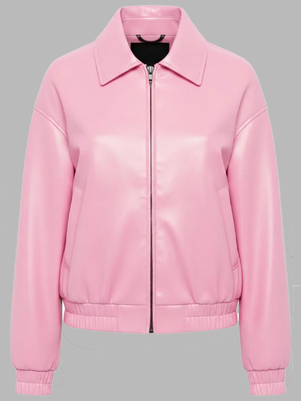 Manzano Pink Real Leather Zip Bomber Jacket
