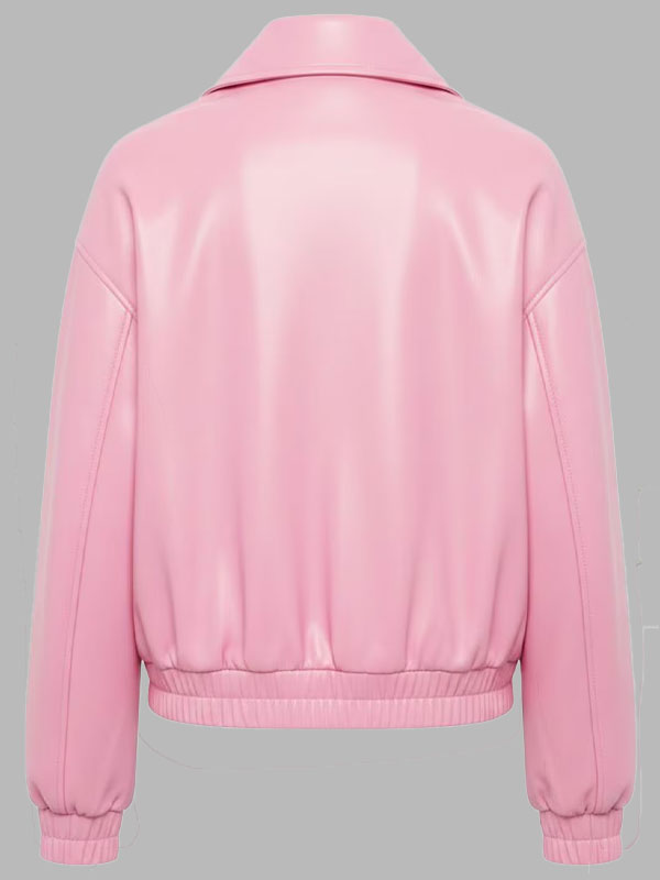 Manzano Pink Real Leather Zip Bomber Jacket
