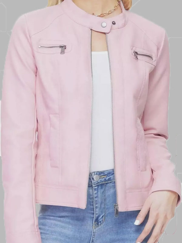 Isabella Pink Leather Biker Jacket