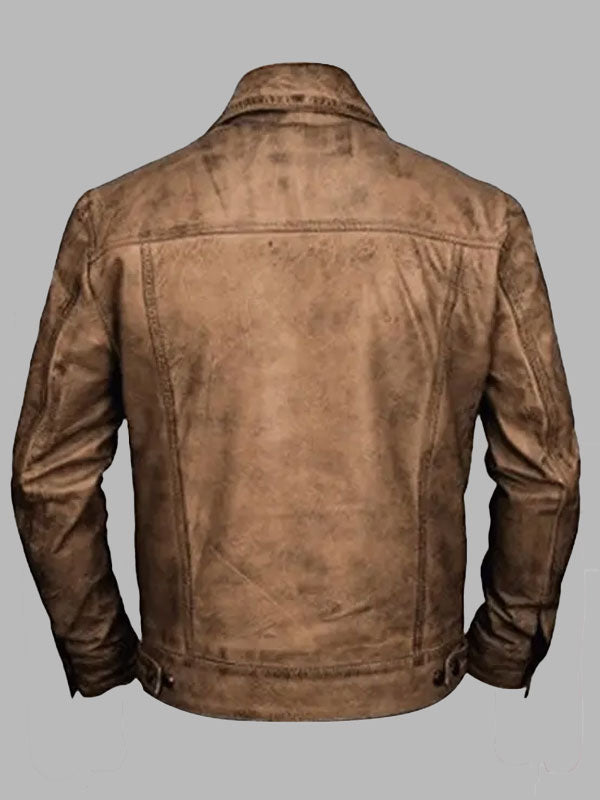 Mens Vintage Distressed Leather Trucker Jacket