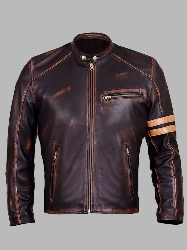 Men Brown Cafe Racer Leather Jacket