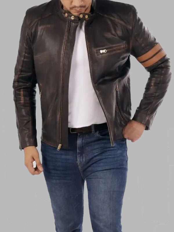 Men Brown Cafe Racer Leather Jacket