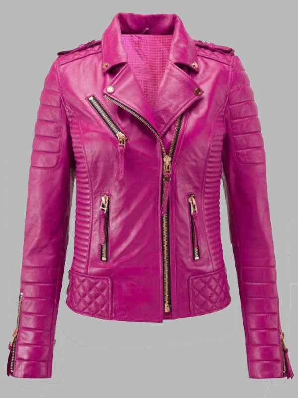 Marjorie Royal Pink Leather Biker Jacket