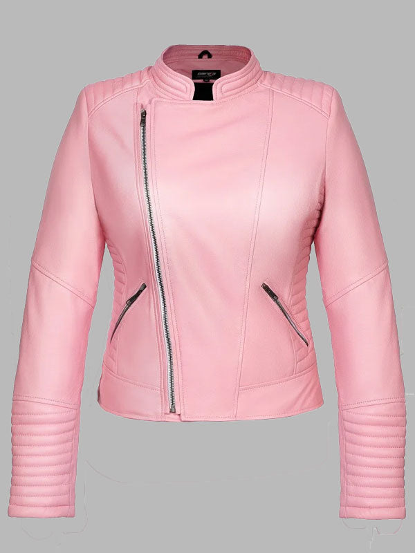 Alicia Pink Motorcycle Leather Zip Jacket