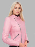 Alicia Pink Motorcycle Leather Zip Jacket