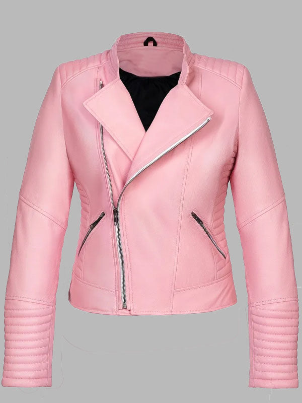 Alicia Pink Motorcycle Leather Zip Jacket