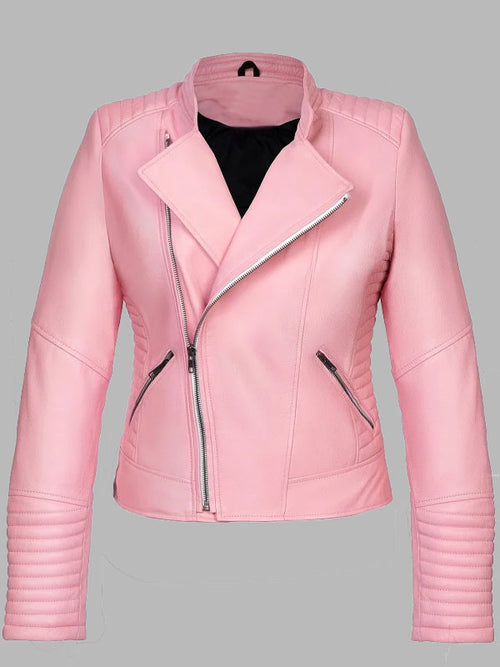 Alicia Pink Motorcycle Leather Zip Jacket