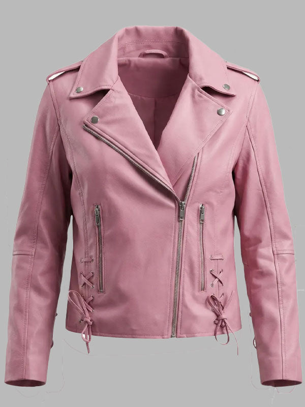 Diana Pink Real Leather Biker Jacket
