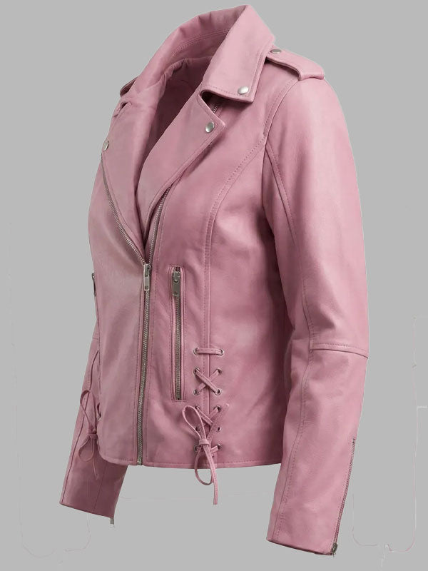 Diana Pink Real Leather Biker Jacket