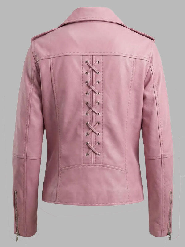 Diana Pink Real Leather Biker Jacket