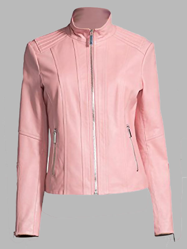 Christa New Style Casual Pink Leather Jacket