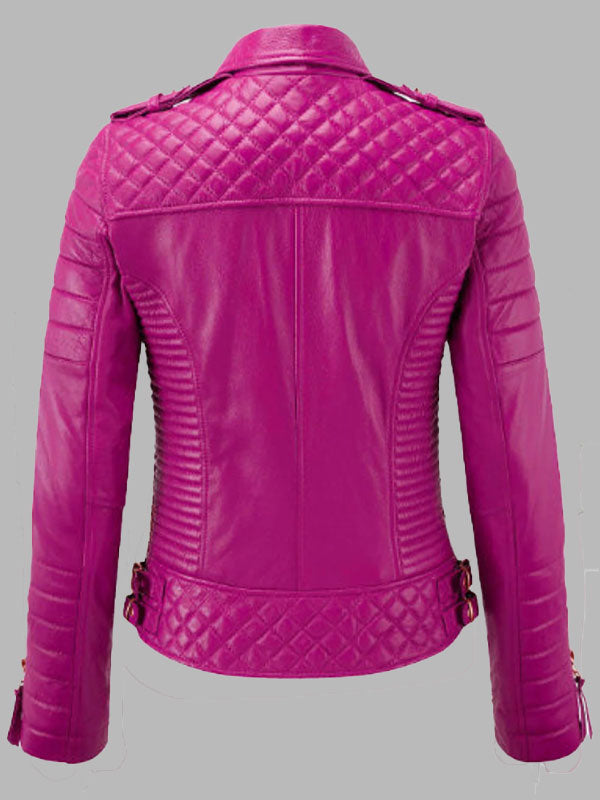 Marjorie Royal Pink Leather Biker Jacket