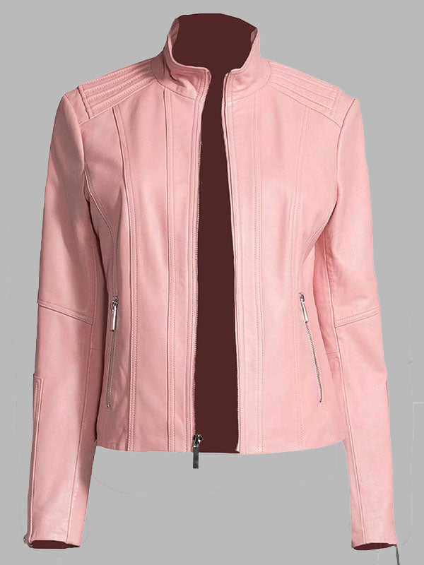 Christa New Style Casual Pink Leather Jacket