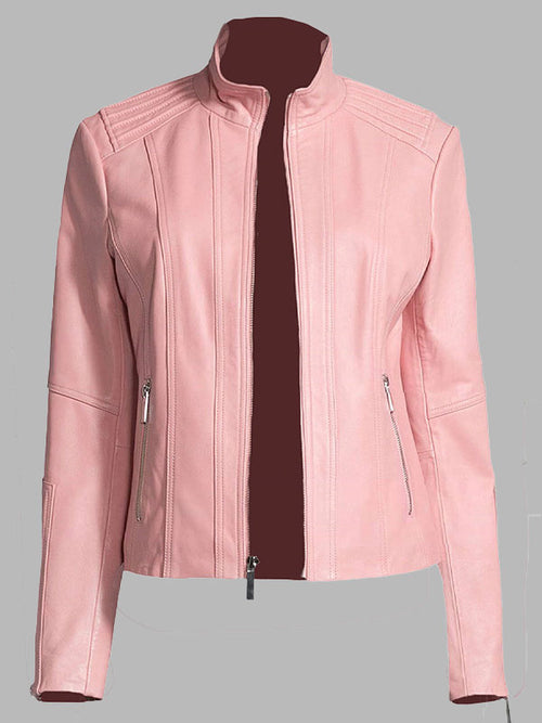 Christa New Style Casual Pink Leather Jacket